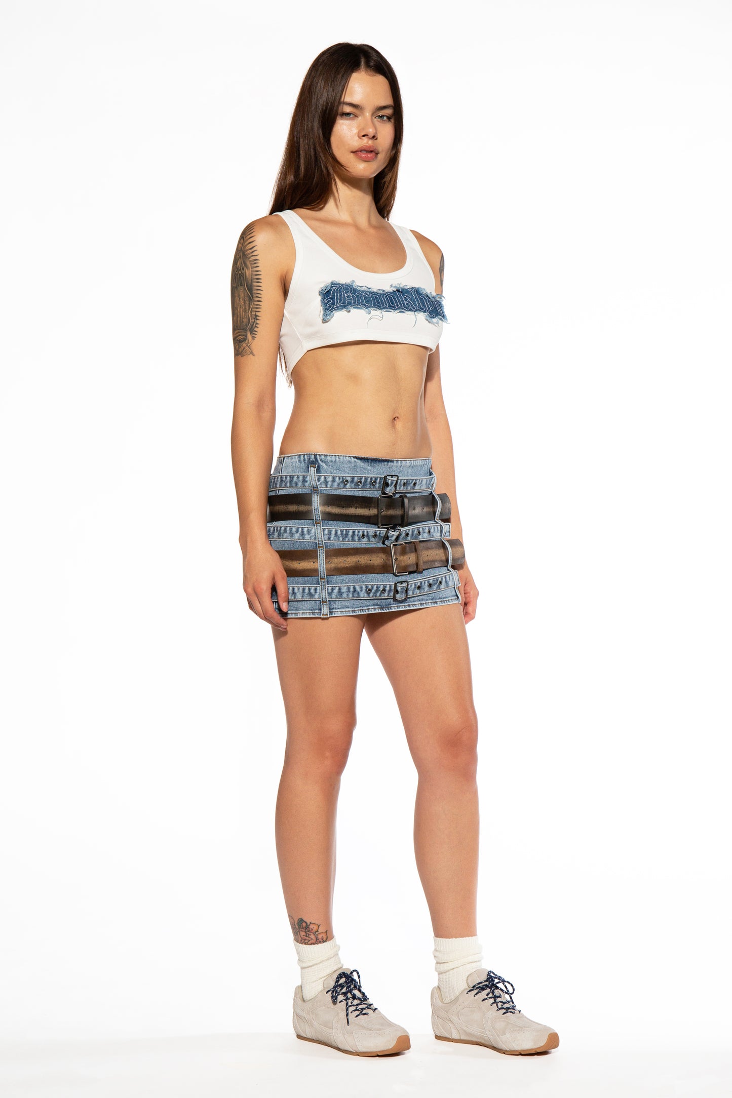 Belted Denim Micro Mini Skirt