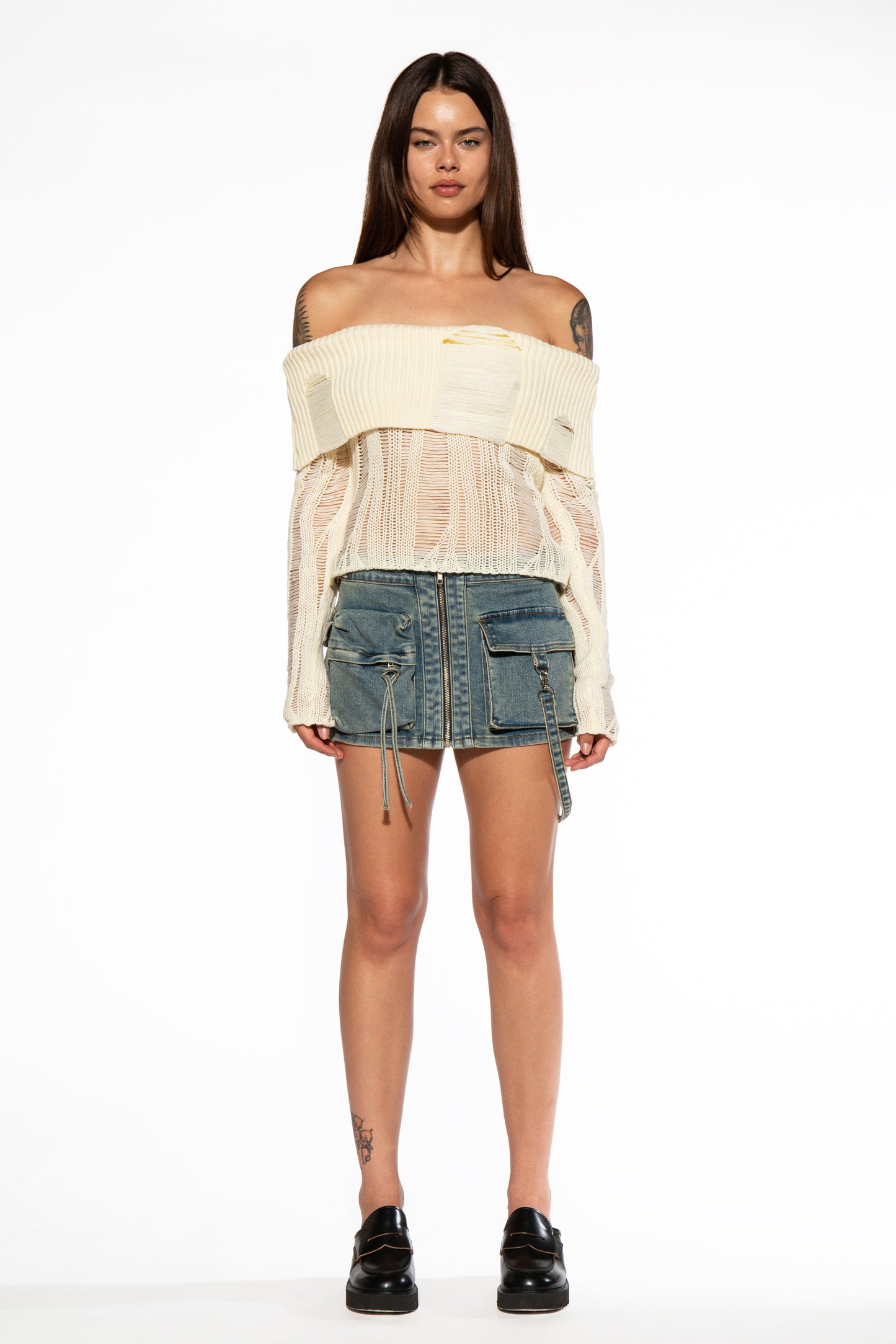 Cargo Pocket Strappy Denim Micro Mini Skirt