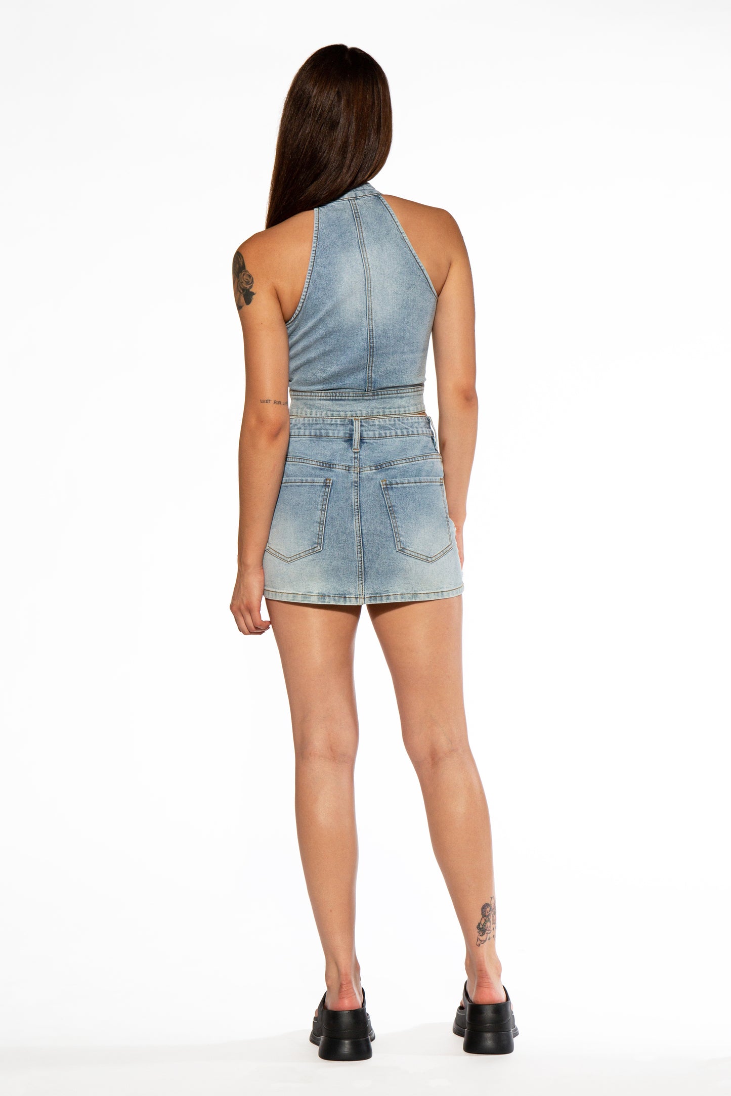 Cross Patch Denim Mini Skirt