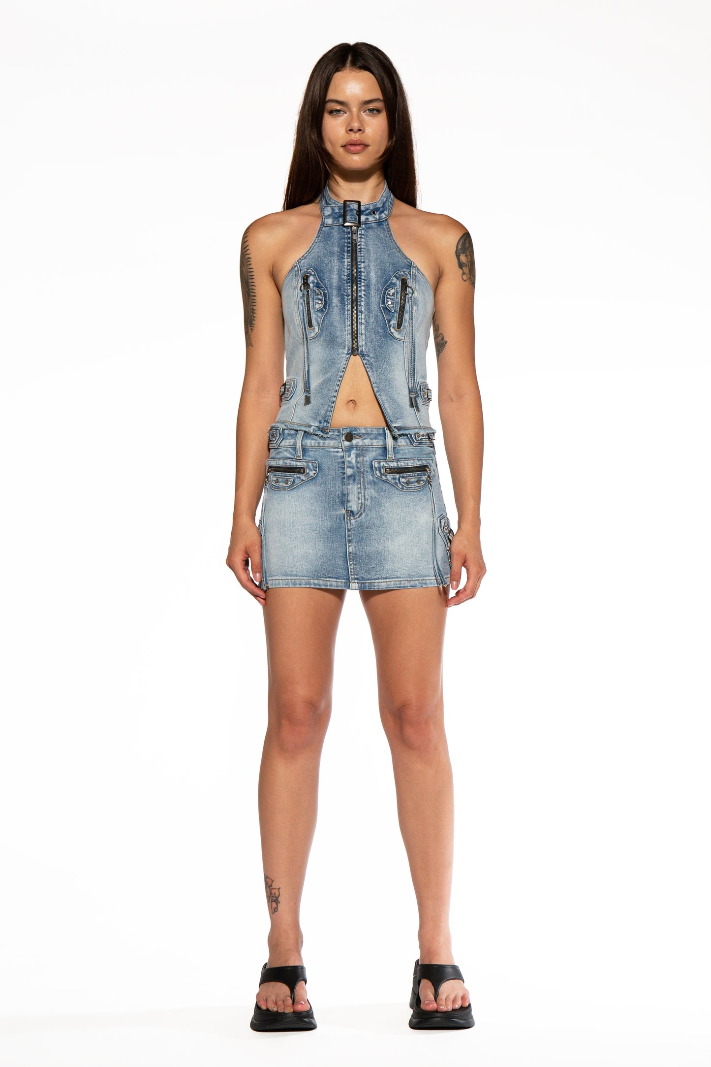 Studded Denim Micro Mini Skirt