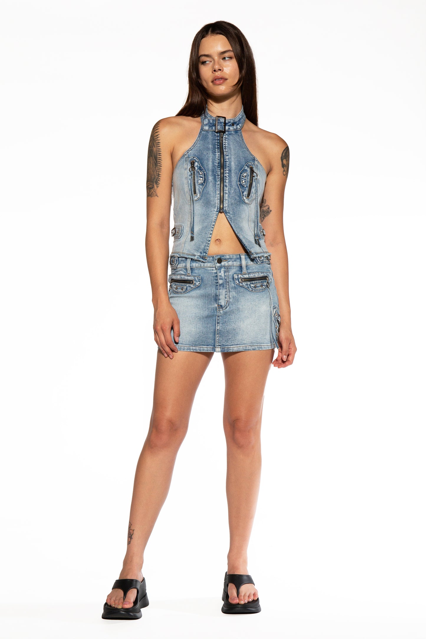Studded Denim Micro Mini Skirt