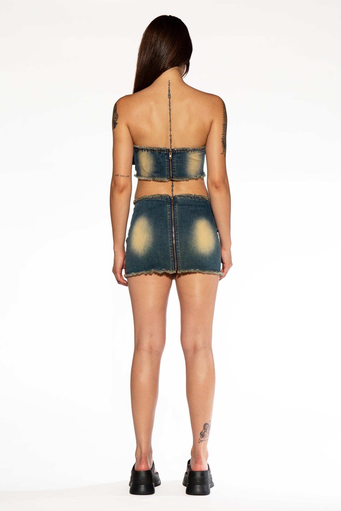 Oversized Belt Denim Tube Top & Mini Skirt Set