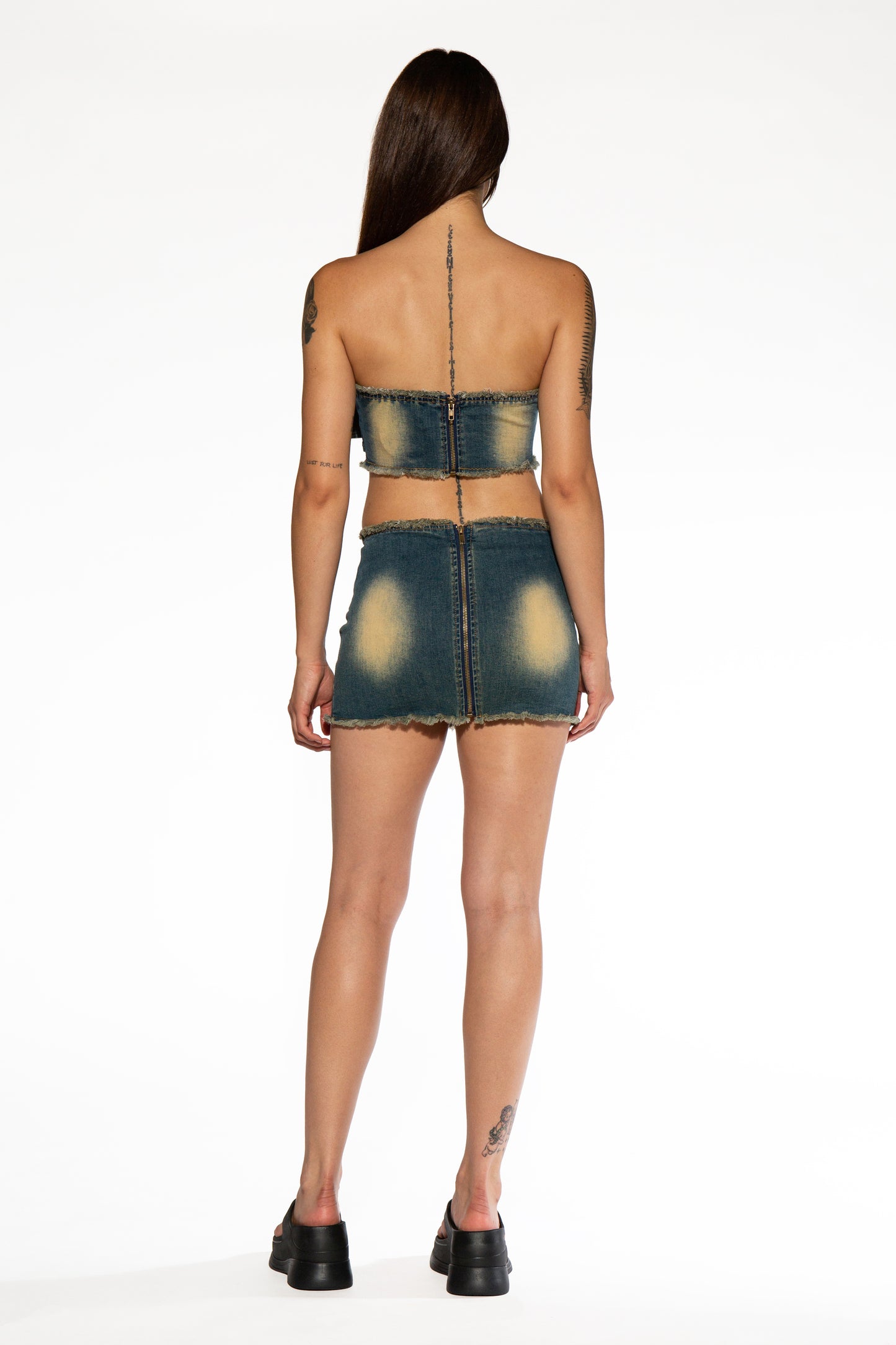 Oversized Belt Denim Tube Top & Mini Skirt Set