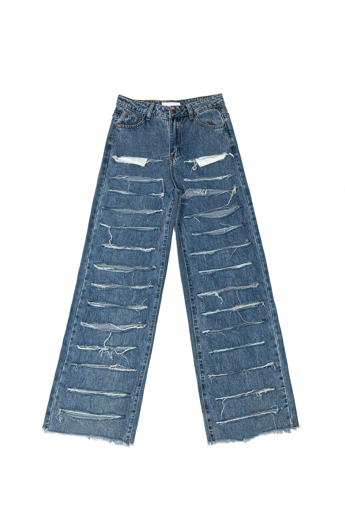 All Over Cutout Fringed Denim Pant