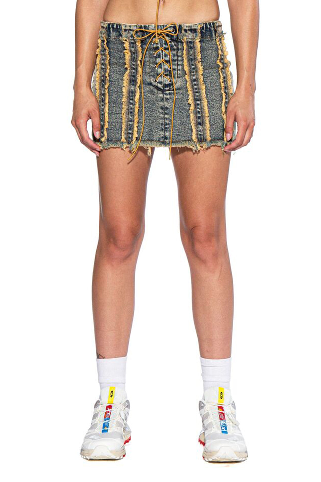 Contrast Color Fringed Mini Skirt