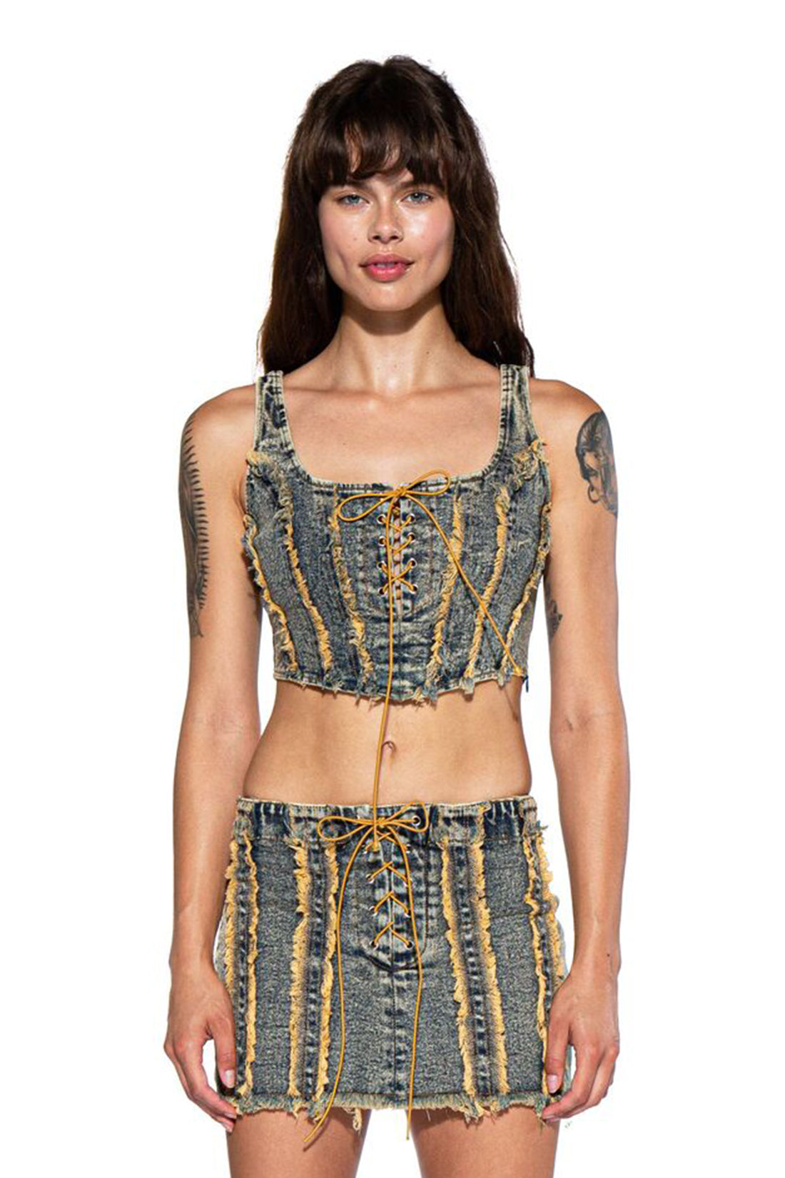Contrast Color Fringed Cropped Top