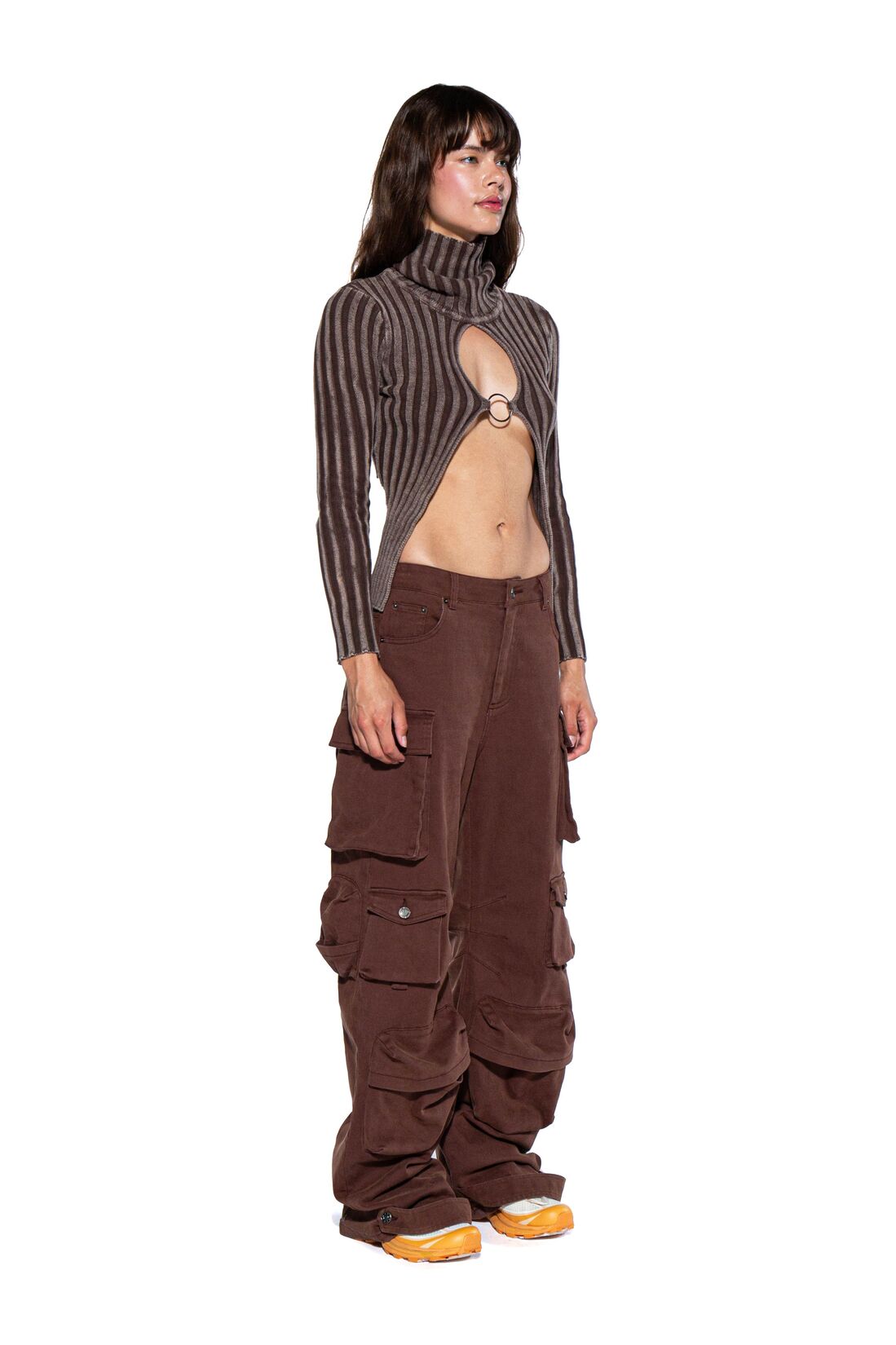 Mineral Washed Turtleneck Knit Sweater Top