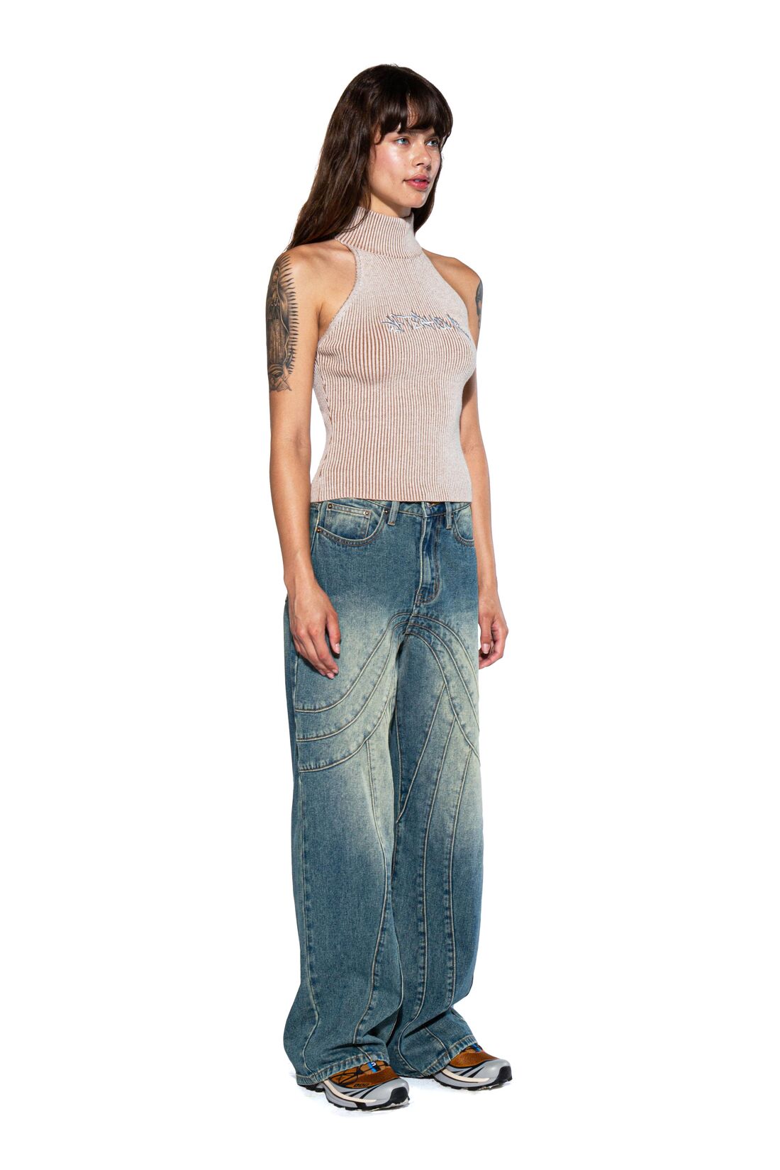 VINTAGE WASHED STITCH WORK BAGGY JEAN