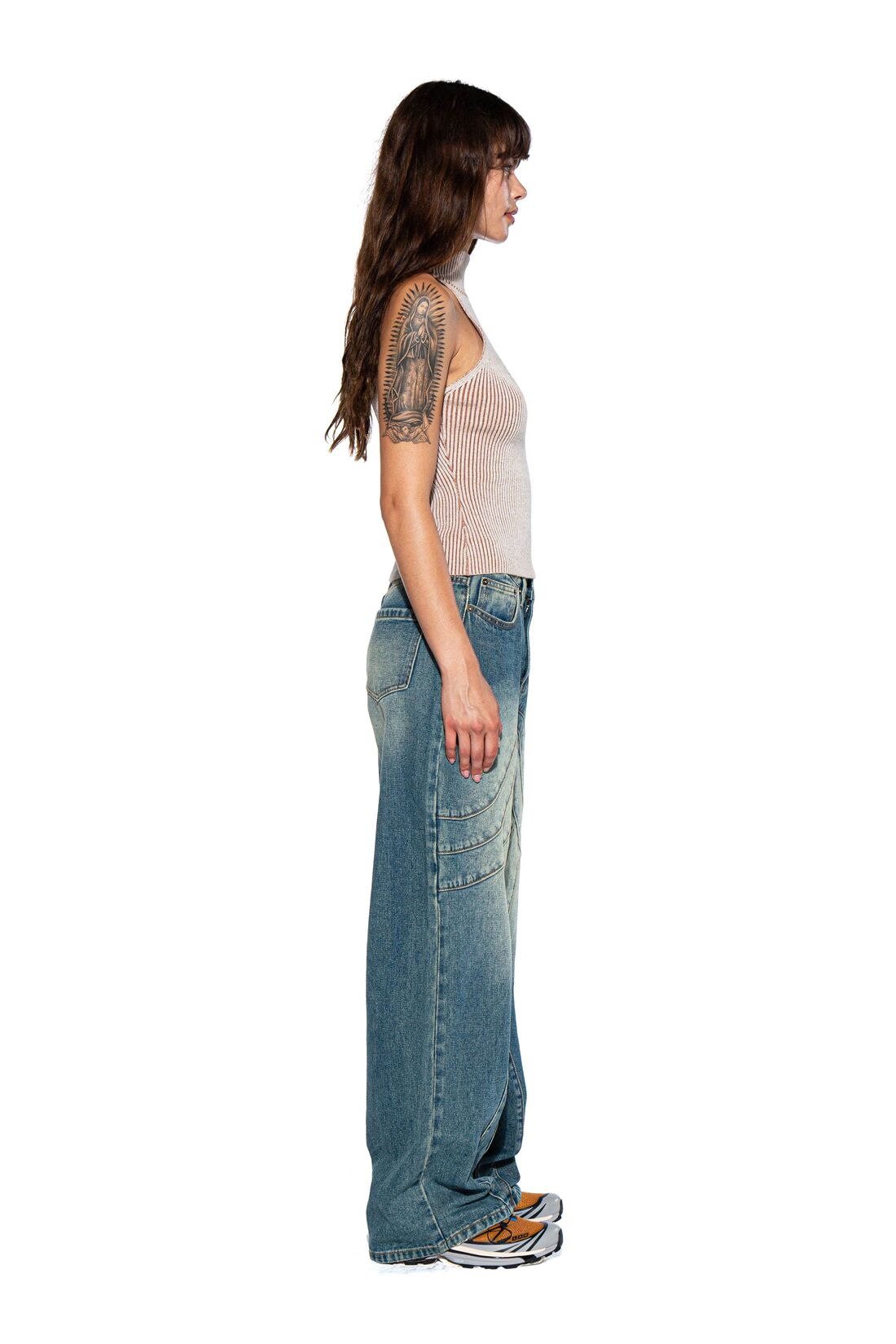 VINTAGE WASHED STITCH WORK BAGGY JEAN
