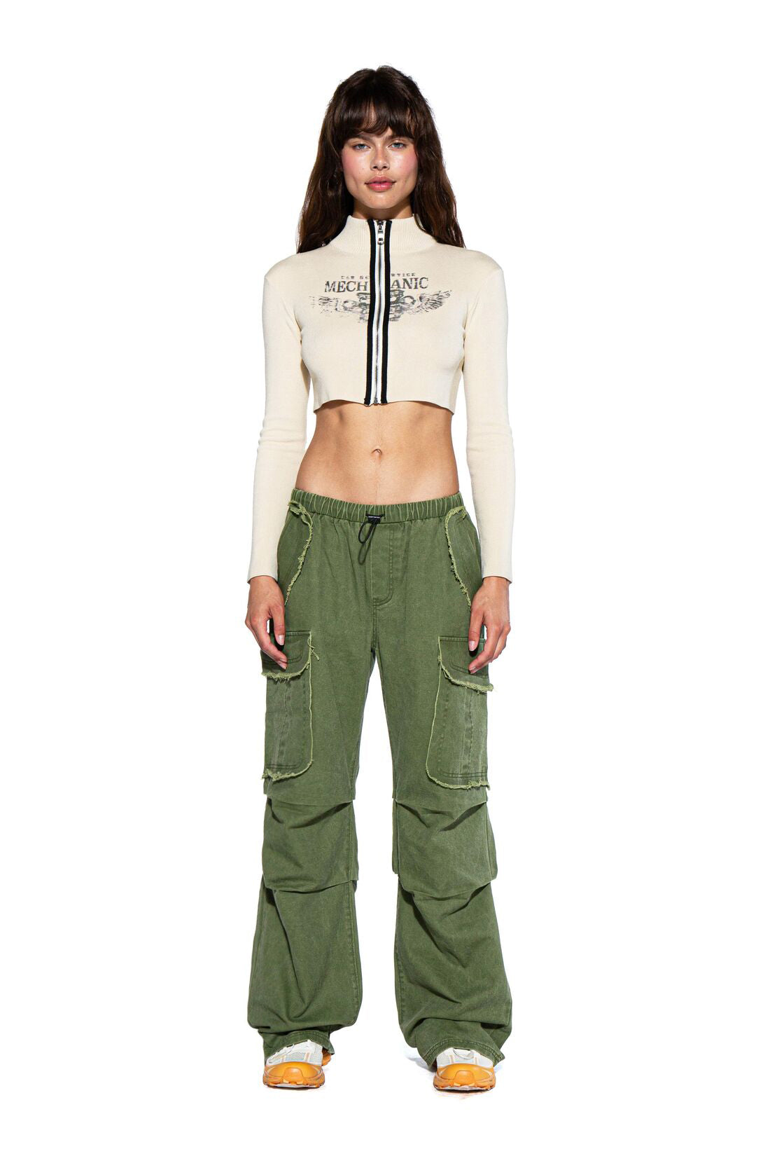 FRAYED EDGE CARGO BAGGY PANTS