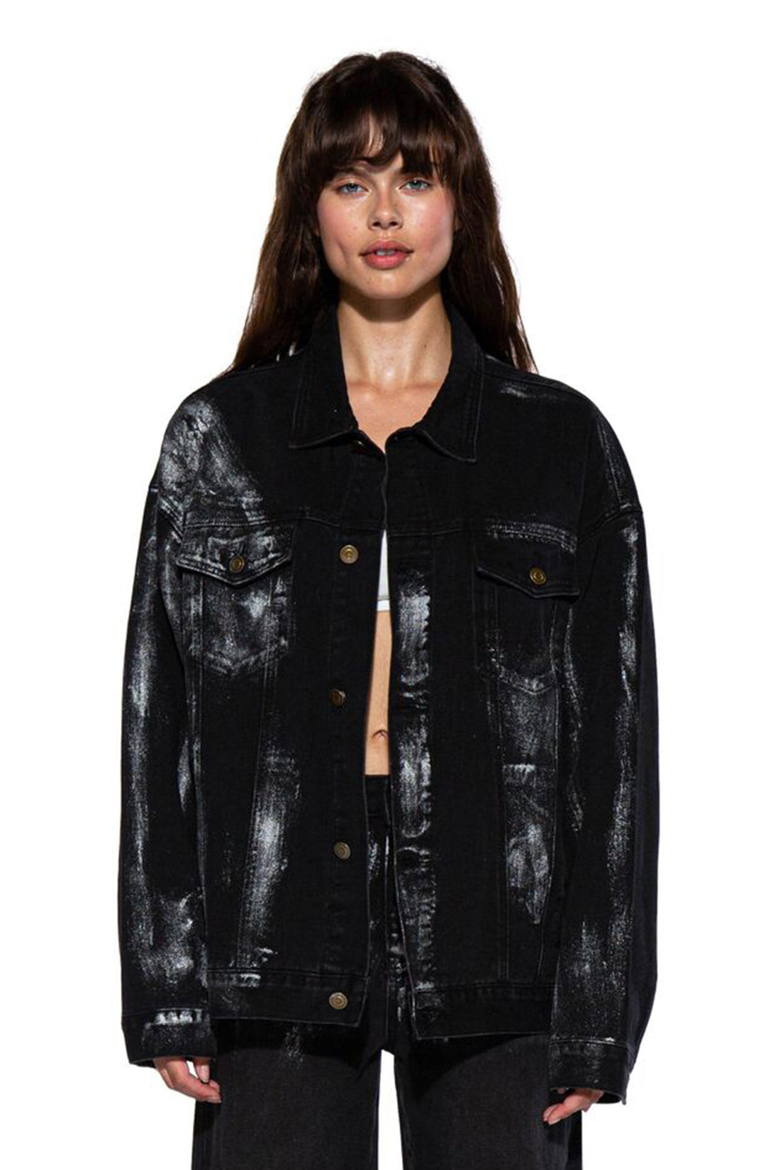 Silver Spray Oversized Trucker Denim Jacket