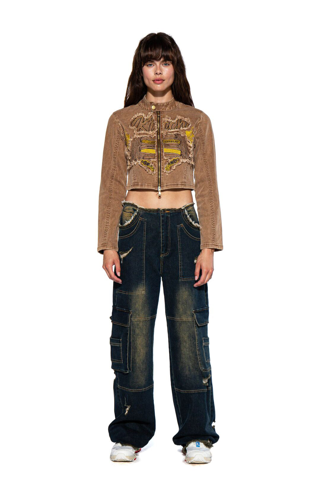 ROUGH FRAYED EDGE TINTED DENIM CARGO PANTS - Afterhour