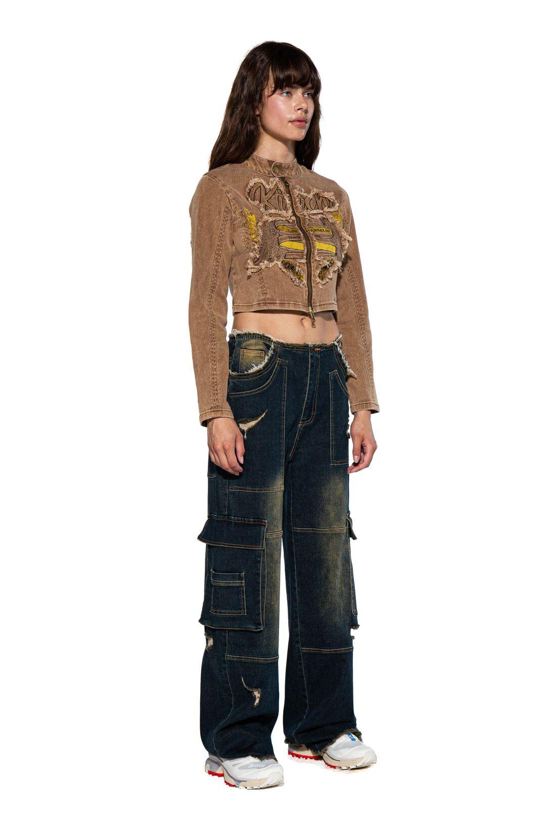 ROUGH FRAYED EDGE TINTED DENIM CARGO PANTS - Afterhour