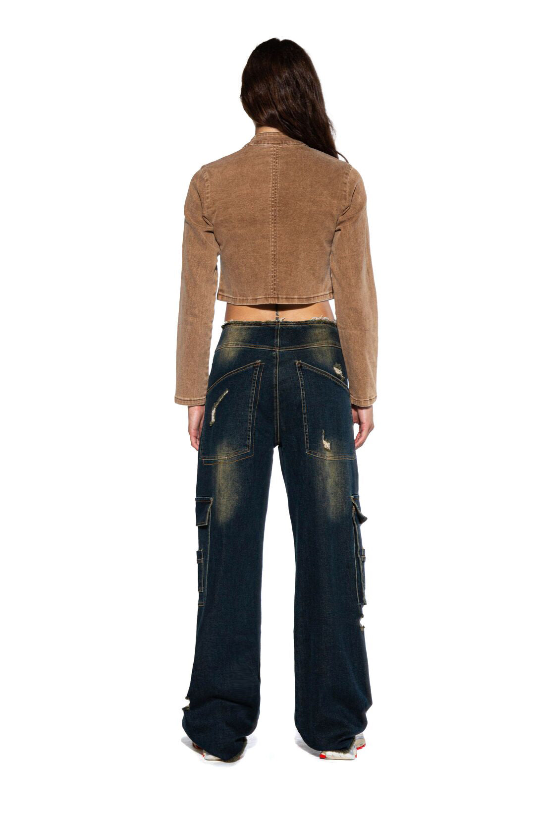 ROUGH FRAYED EDGE TINTED DENIM CARGO PANTS - Afterhour