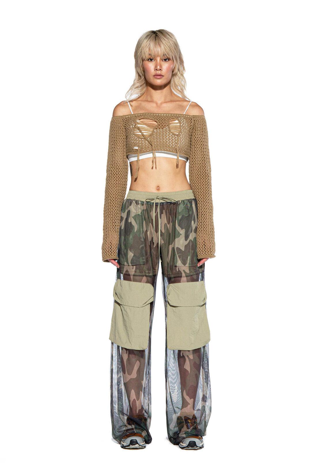 CAMOUFLAGE PRINTED MESH CARGO PANTS - Afterhour