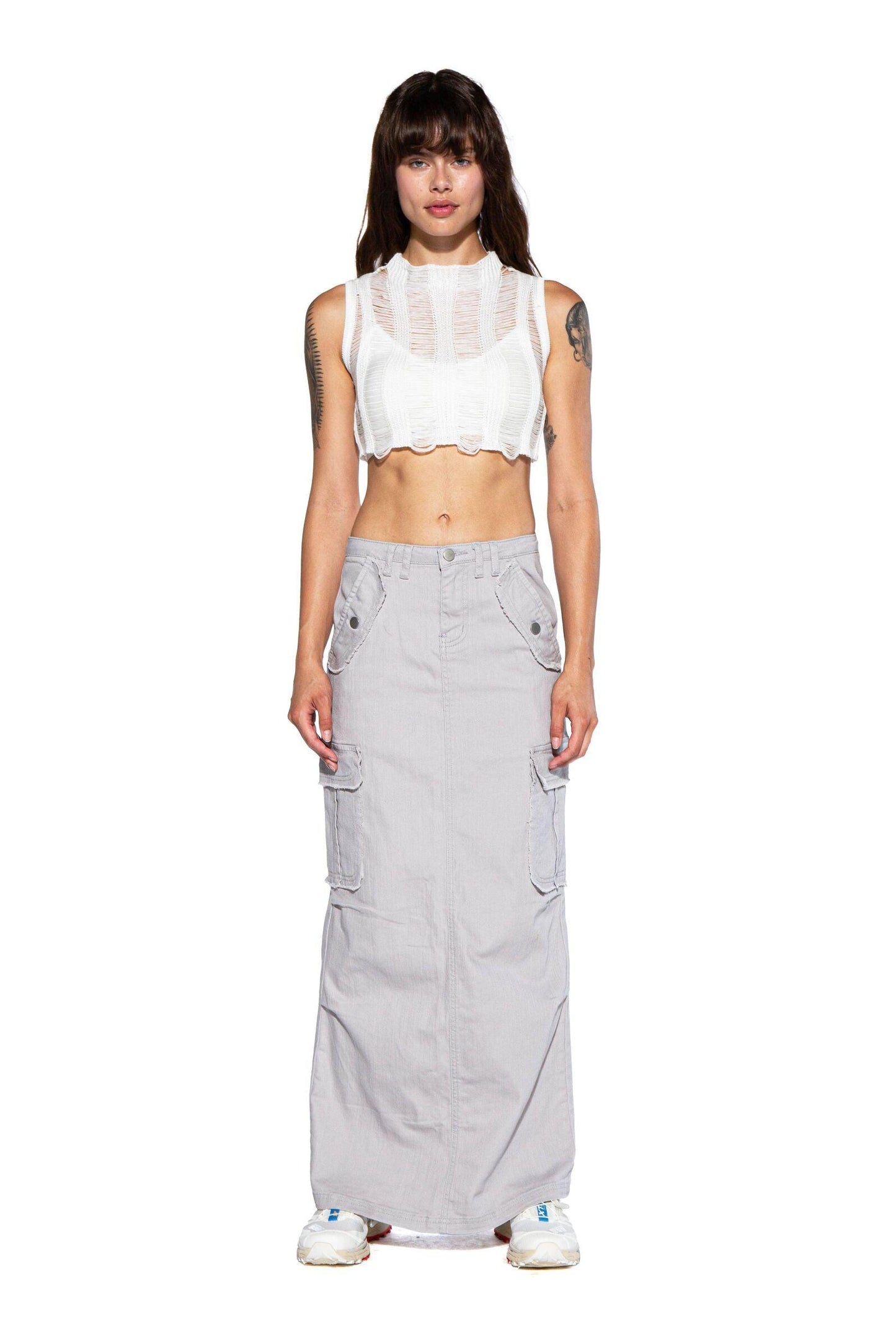 Twill Frayed Edge Maxi Skirt - Afterhour
