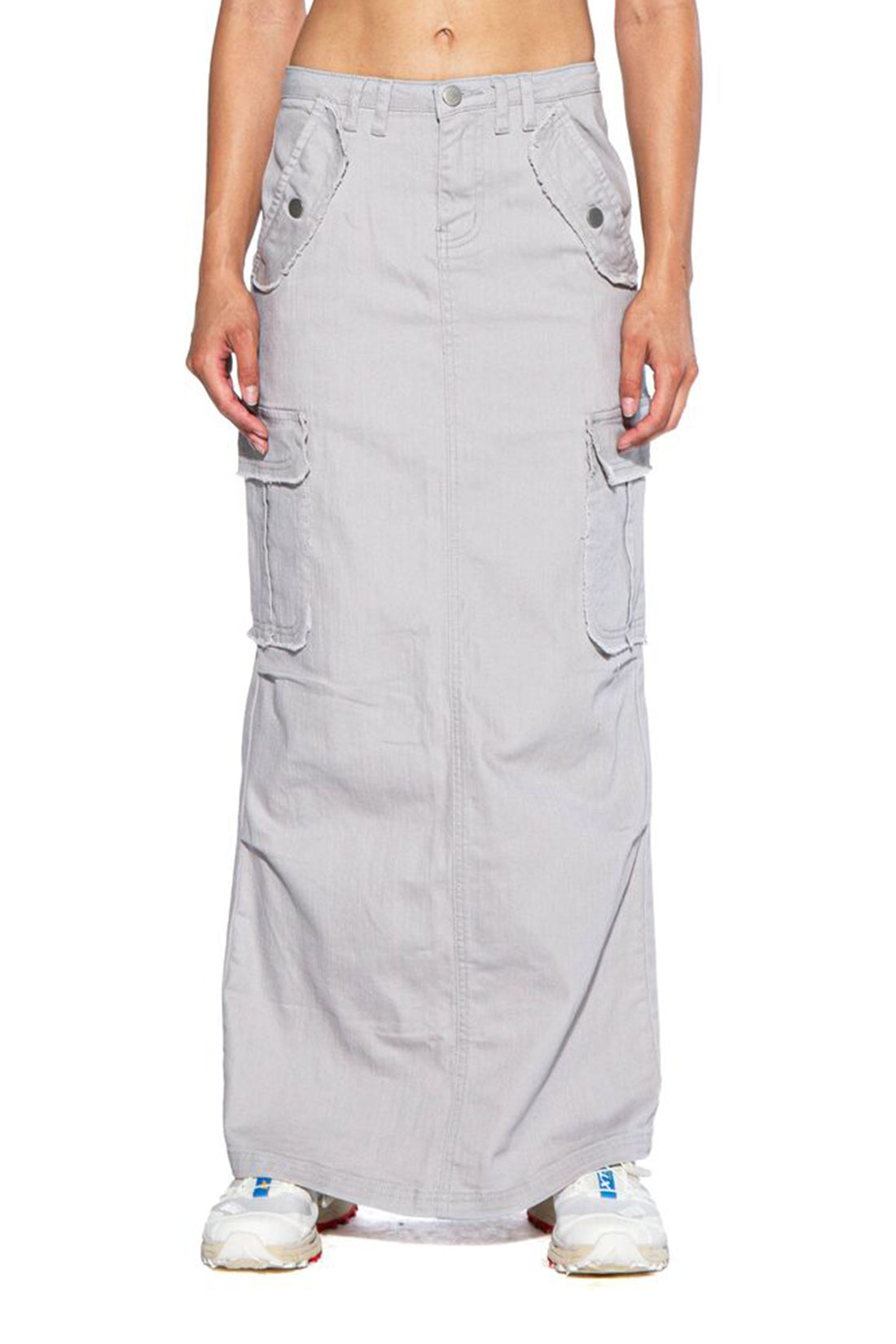 Twill Frayed Edge Maxi Skirt