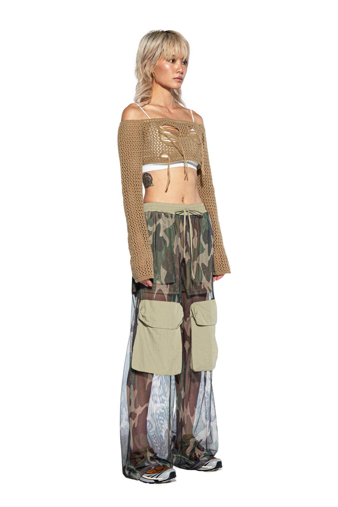CAMOUFLAGE PRINTED MESH CARGO PANTS - Afterhour