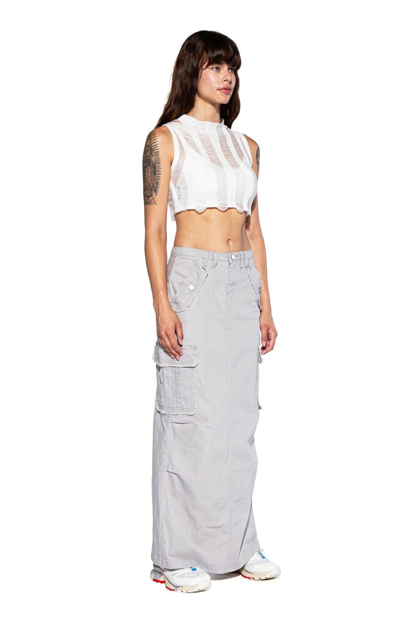 Twill Frayed Edge Maxi Skirt - Afterhour