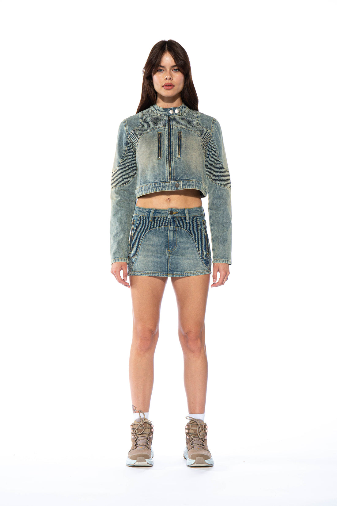 Ripple Vintage Washed Denim Moto Jacket