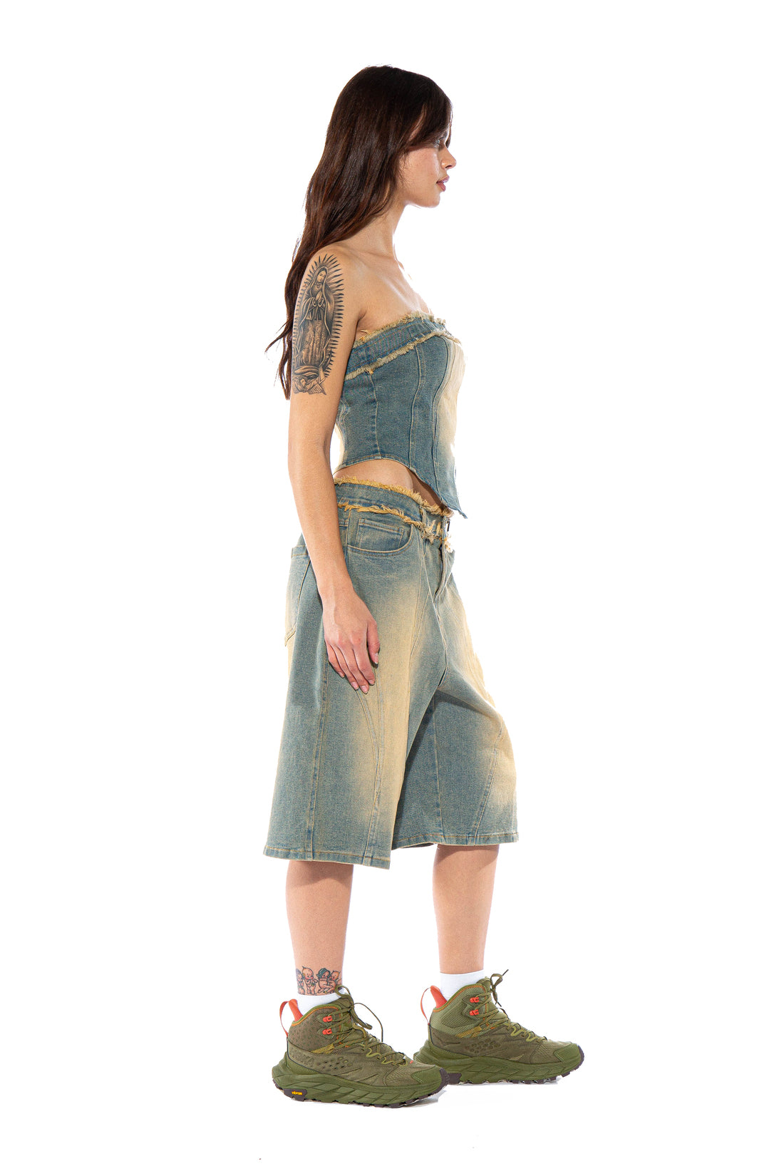 Asymmetric Cut Denim Corset Top