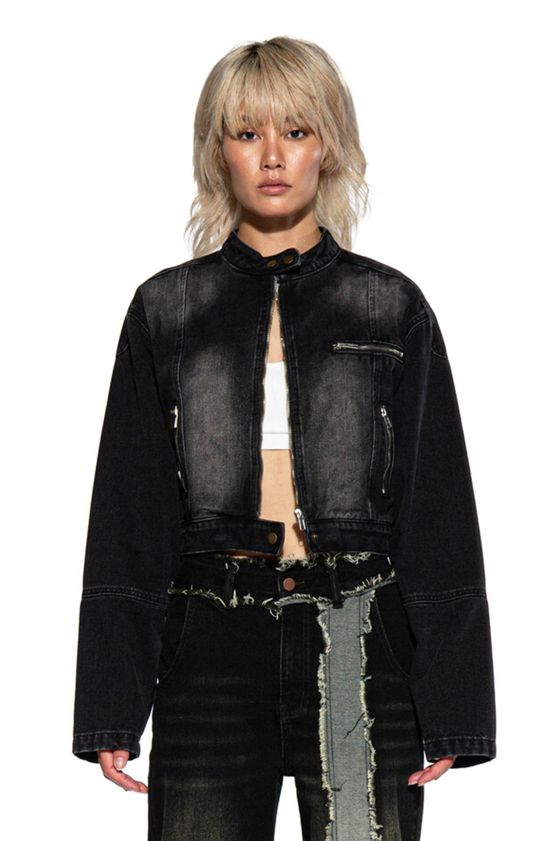 FADED DENIM MOTO JACKET