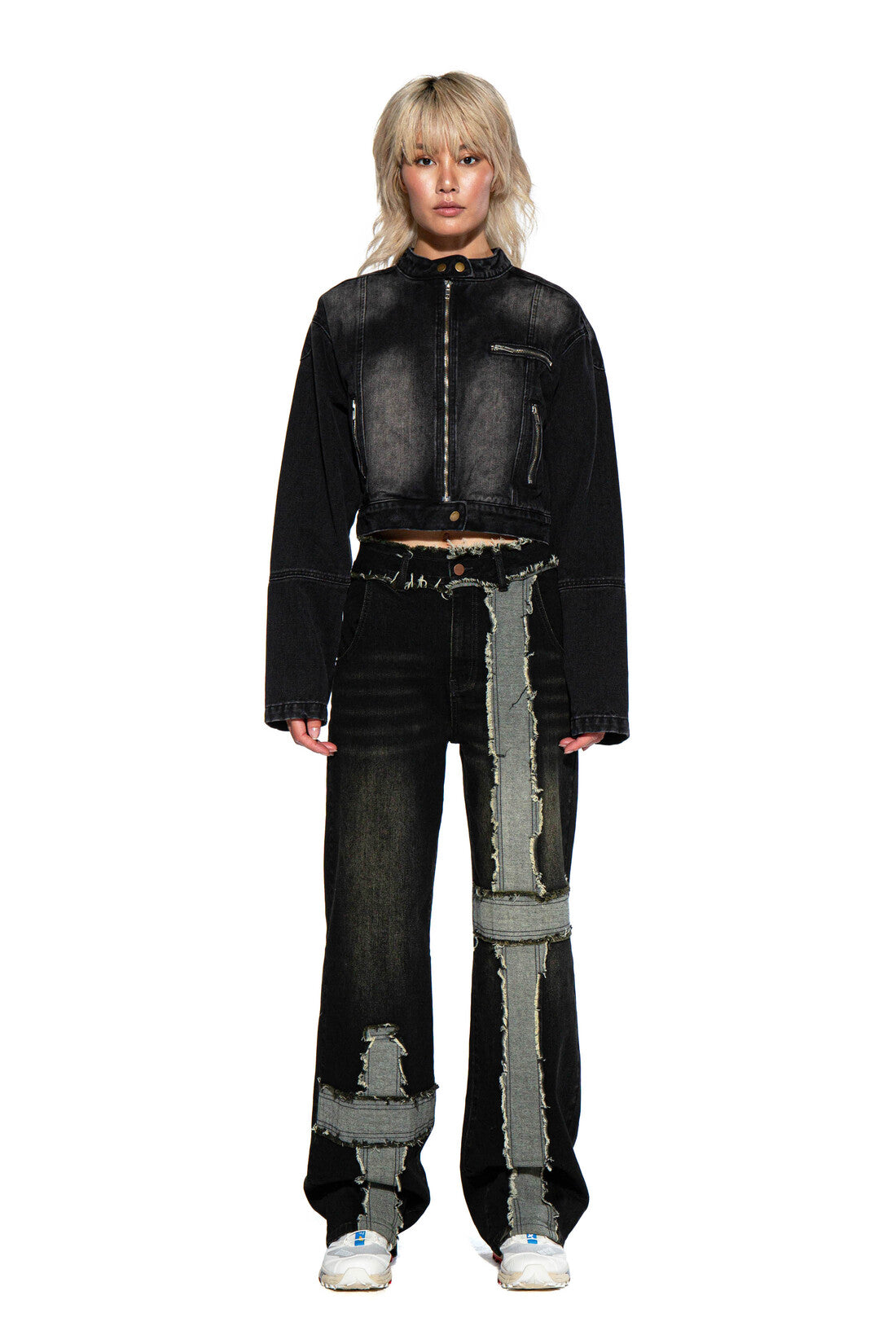 FADED DENIM MOTO JACKET