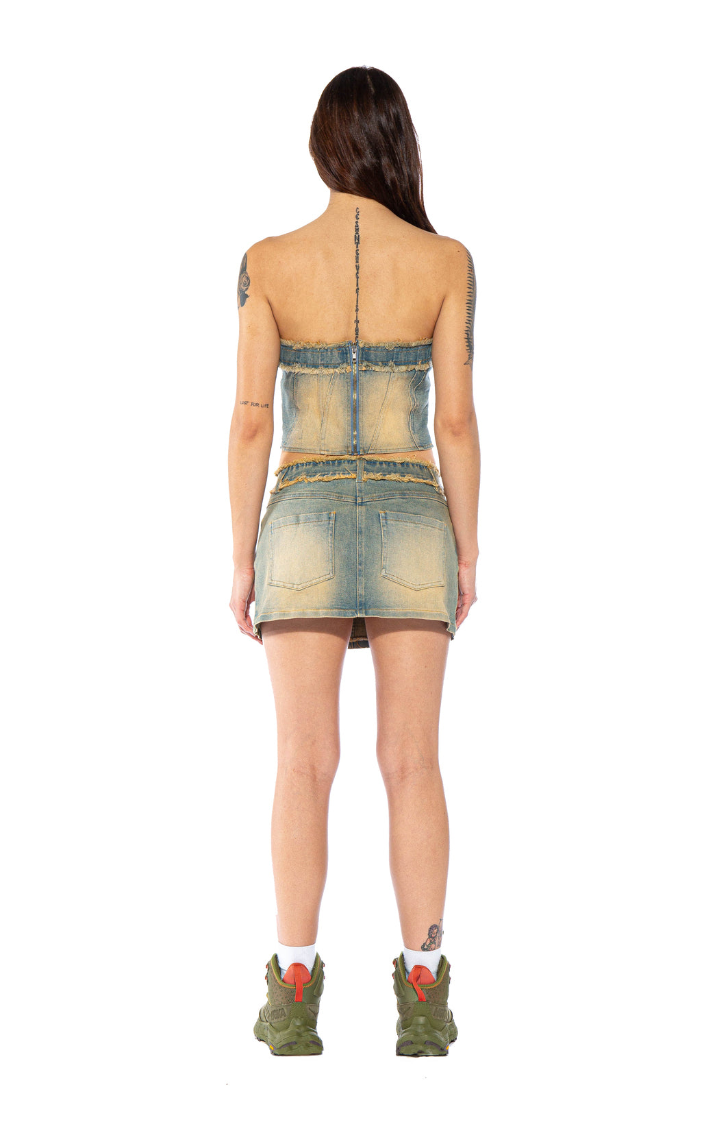 Vintage Wash Paneled Denim Mini Skirt