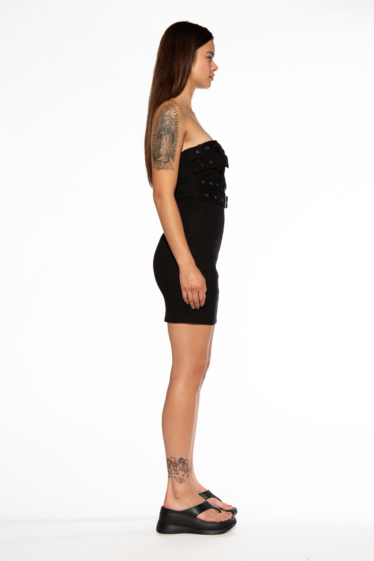 BELTED TWILL DRESS WITH CROSS PATCH