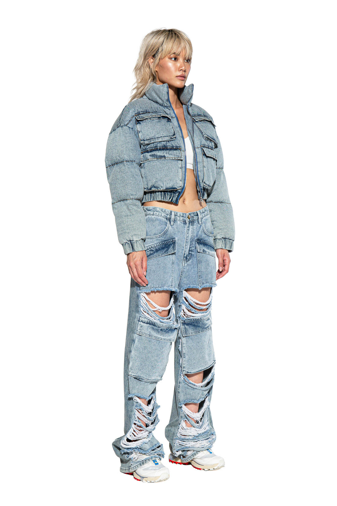 Denim Puffer Cargo Jacket