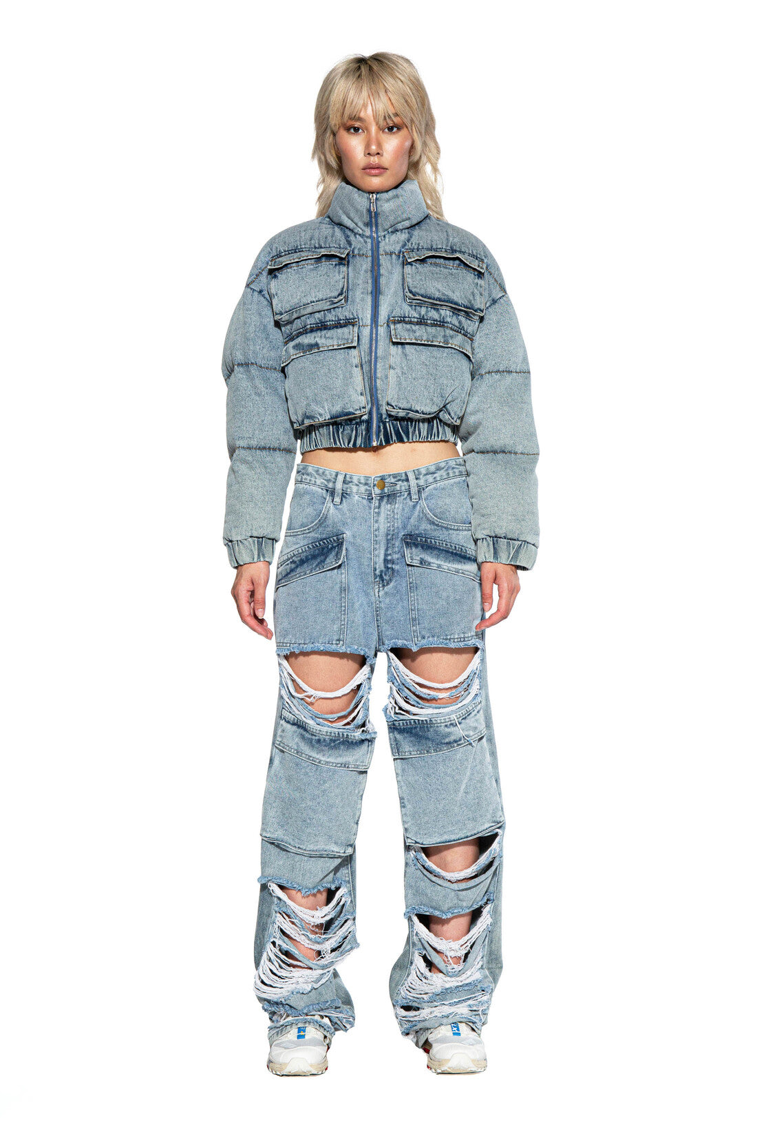 Denim Puffer Cargo Jacket