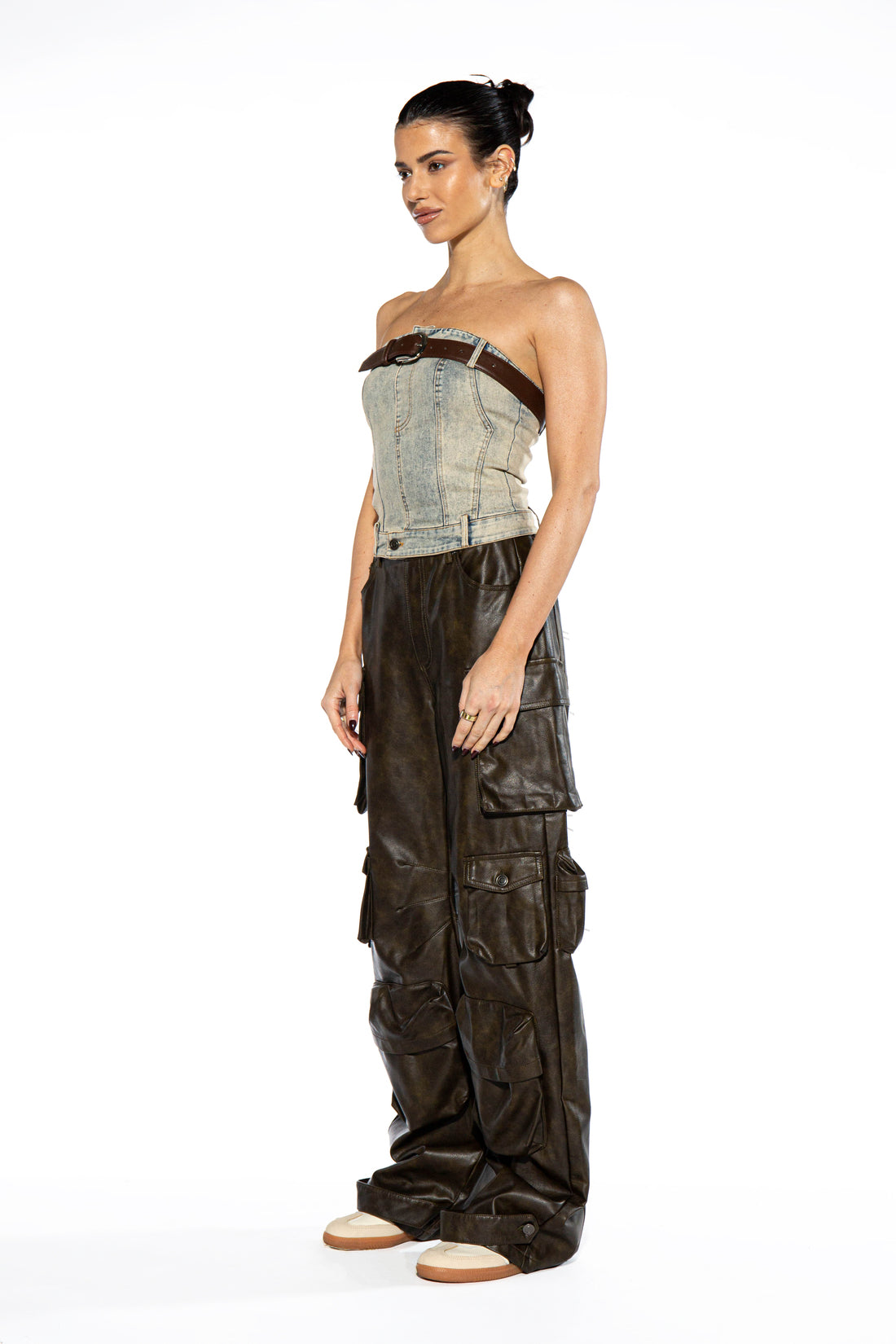 Vintage Washed Belted Denim Top