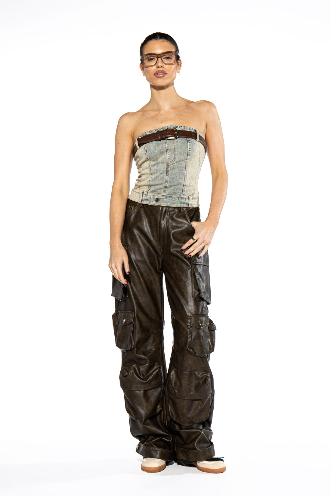 Vintage Washed Belted Denim Top