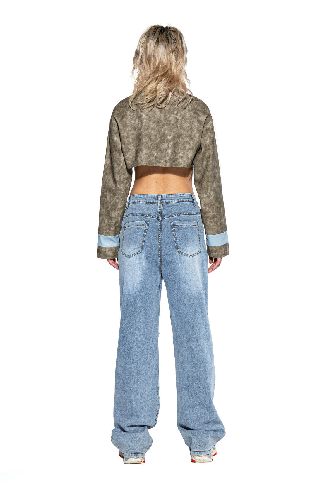 Bold Letter Knee Patch Straight Leg Jean
