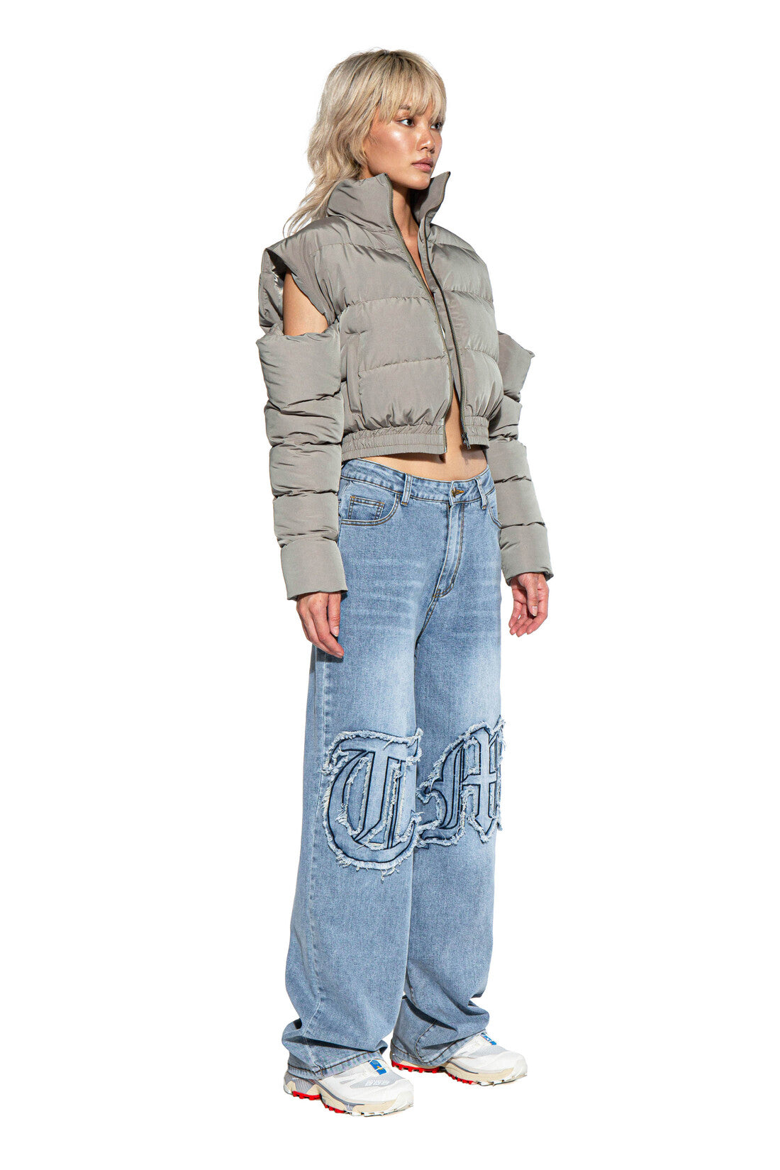 CUT OFF SHOULDER PUFFER JACKET