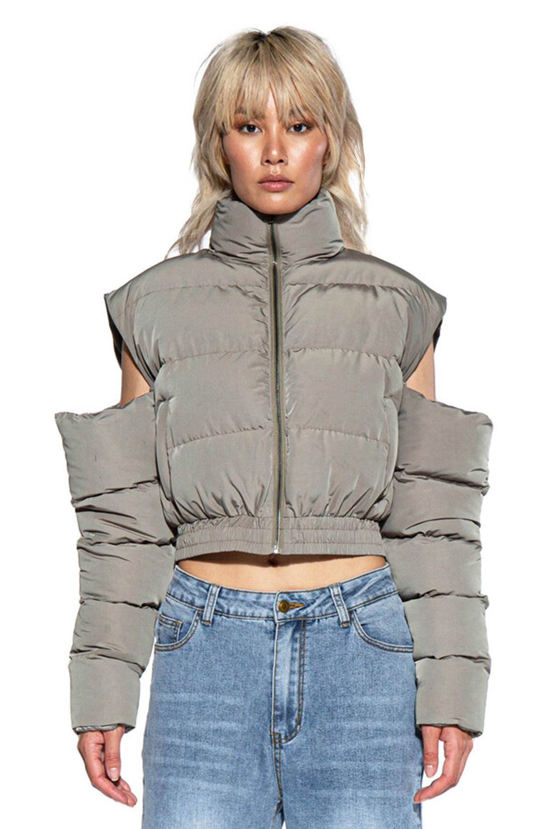 CUT OFF SHOULDER PUFFER JACKET