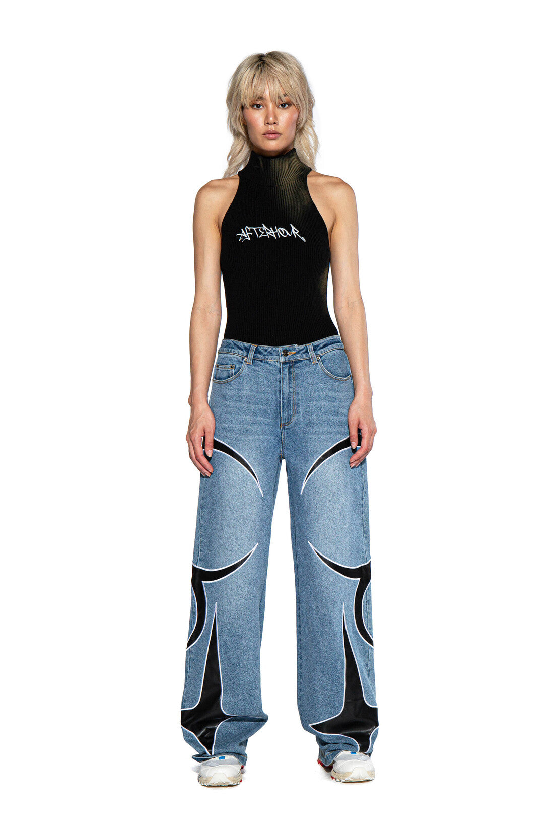 PU PATCH DETAIL BAGGY JEAN