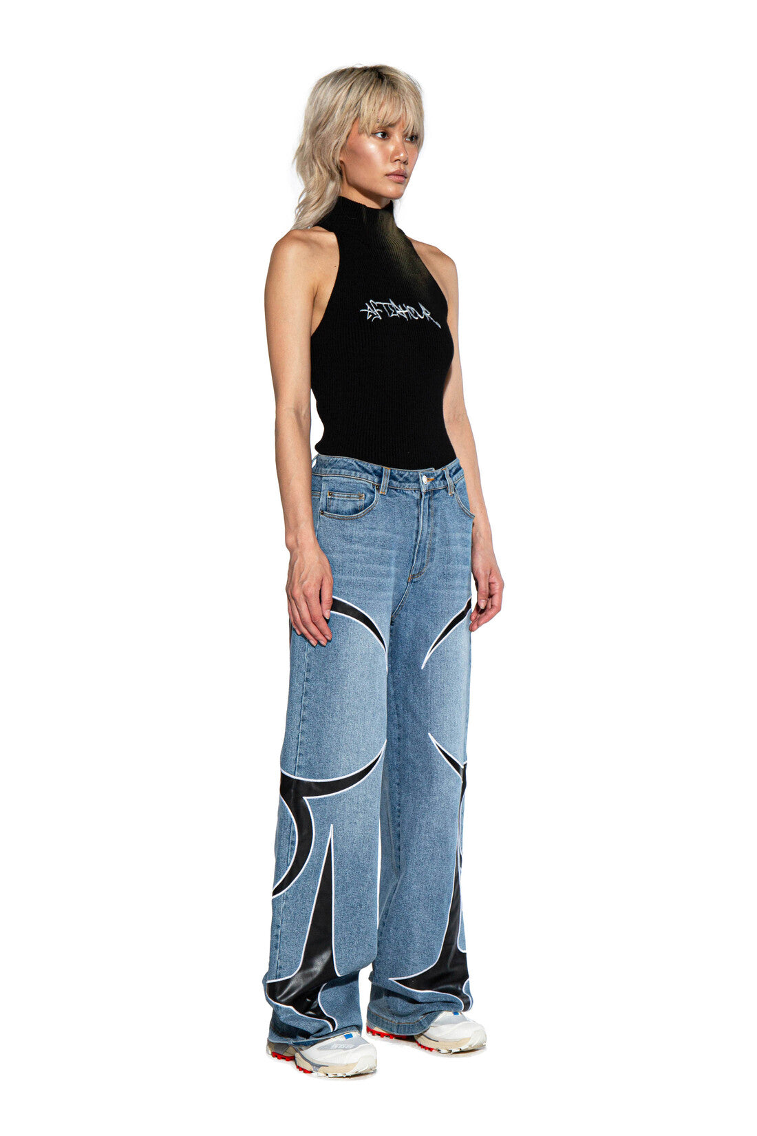 PU PATCH DETAIL BAGGY JEAN