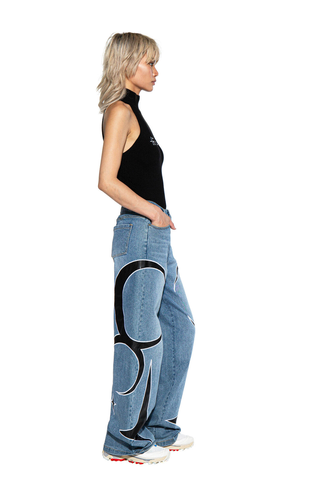 PU PATCH DETAIL BAGGY JEAN