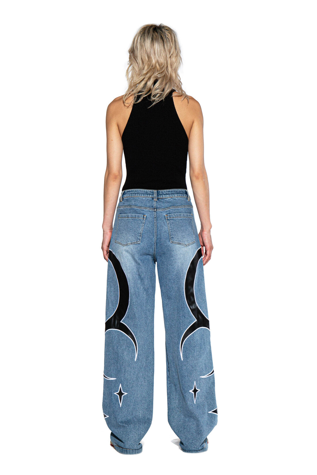 PU PATCH DETAIL BAGGY JEAN