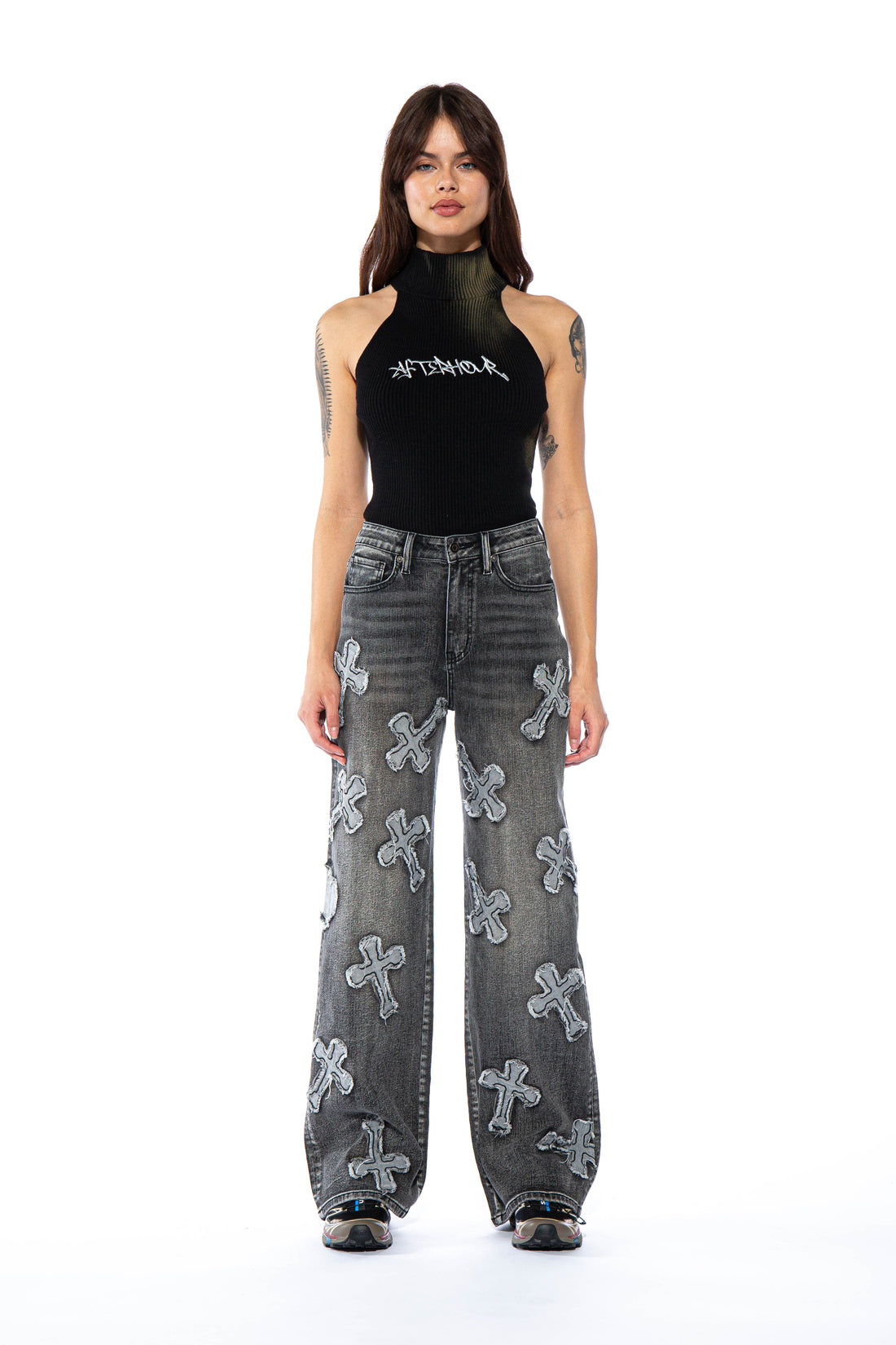 Cross Patch Straight Leg Jean