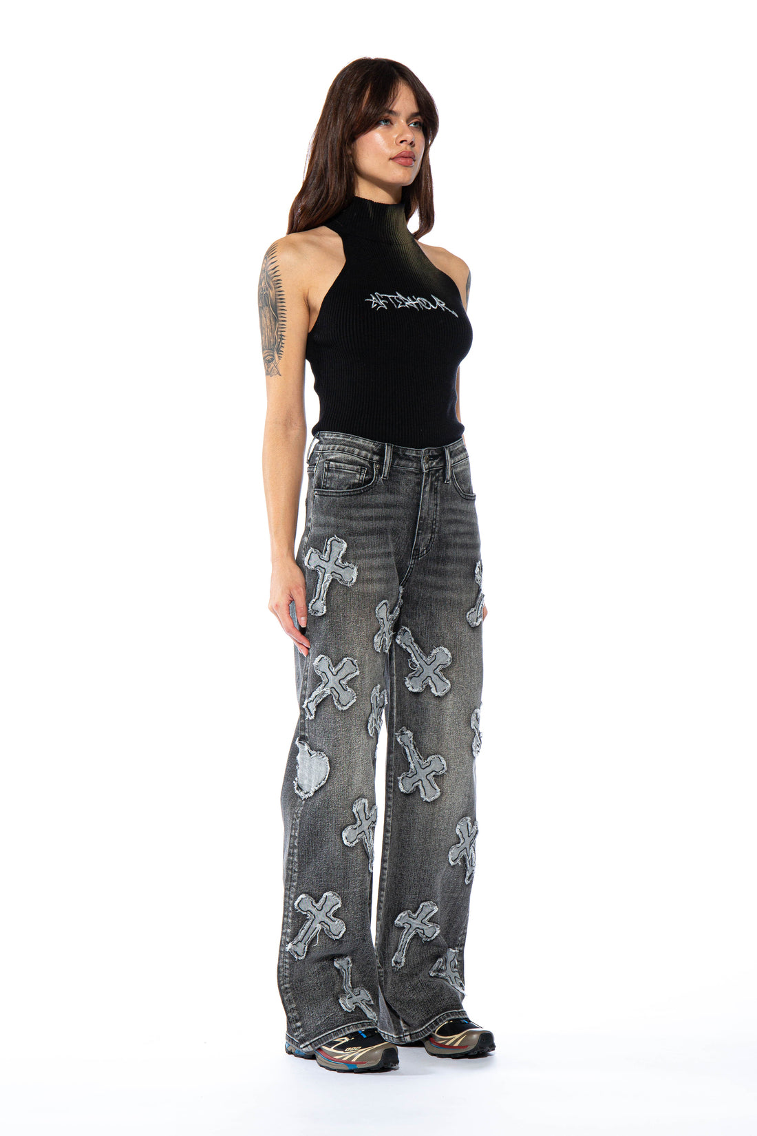Cross Patch Straight Leg Jean