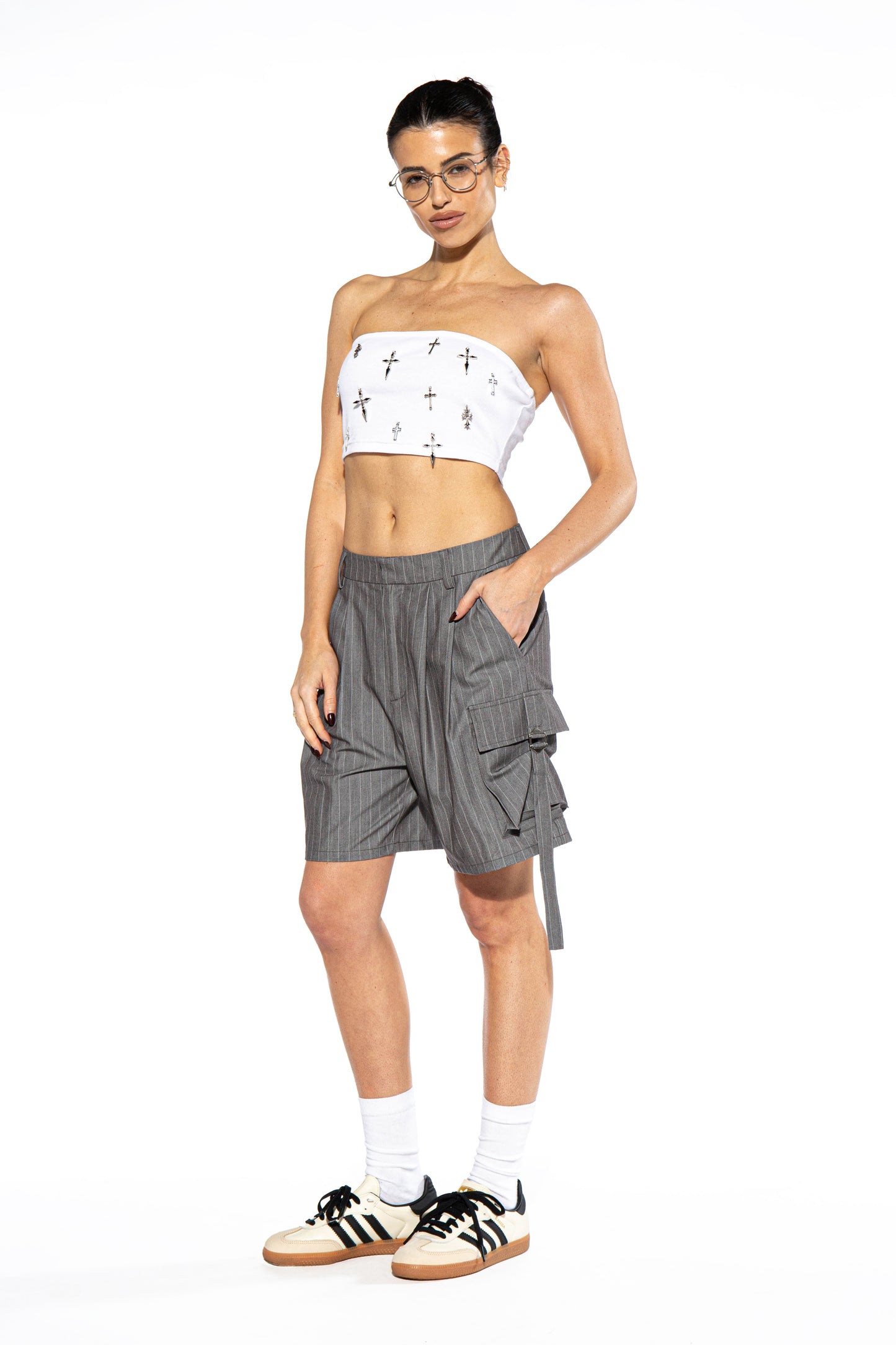 Pin Striped Cargo Pocket Bermuda Shorts