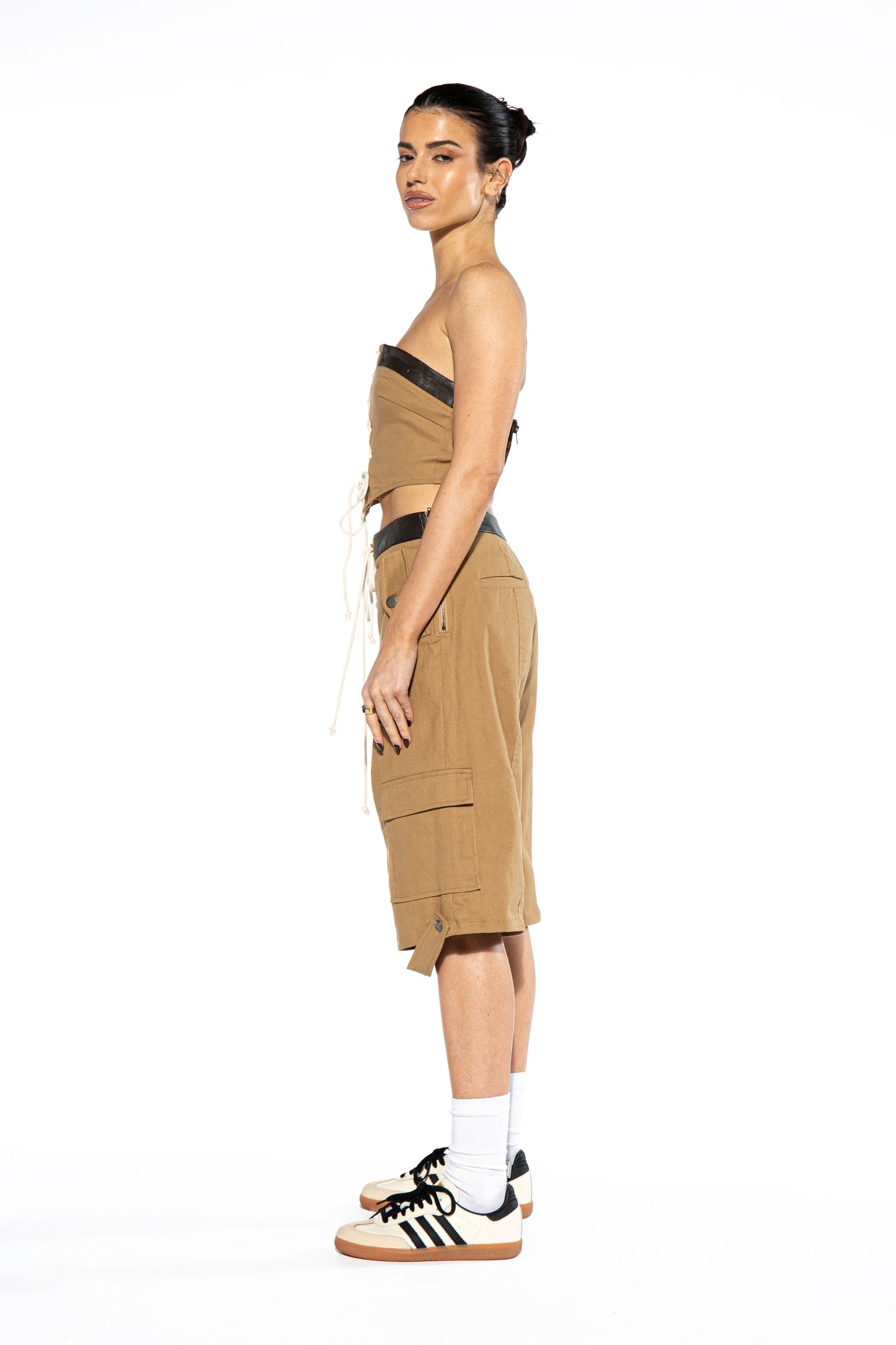 SHORTS WITH CONTRAST LEATHER PATCH