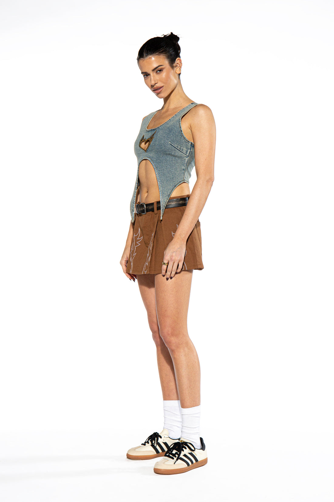 Heart Shape Cutout Denim Cropped Top