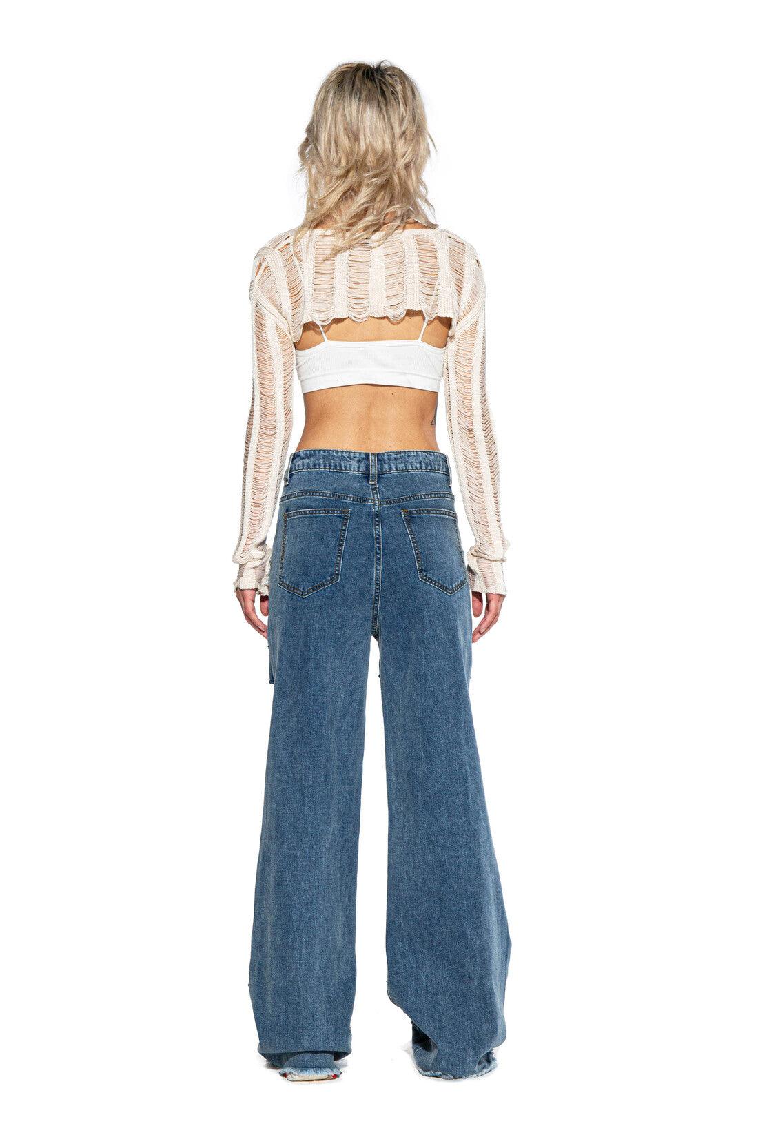 All Over Cutout Fringed Denim Pant - Afterhour