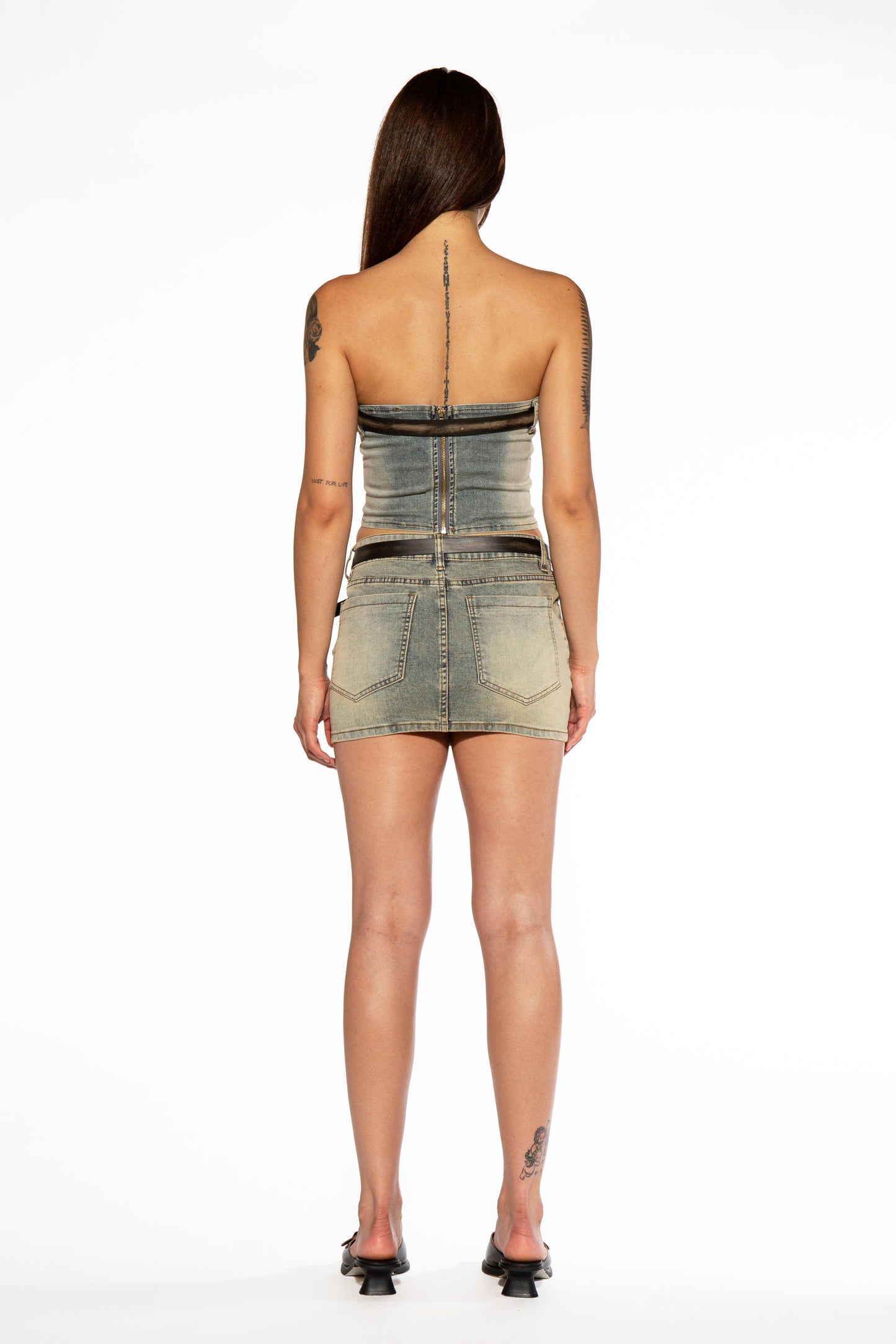 Western Patch Belted Denim Corset Top