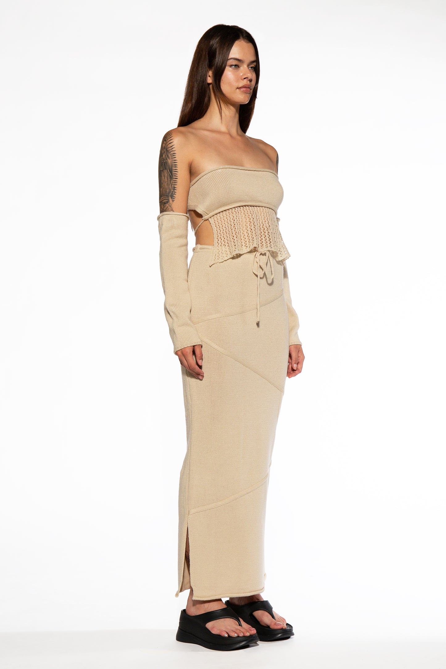 Crochet Peplum Top and Maxi Skirt Knit Sweater Set