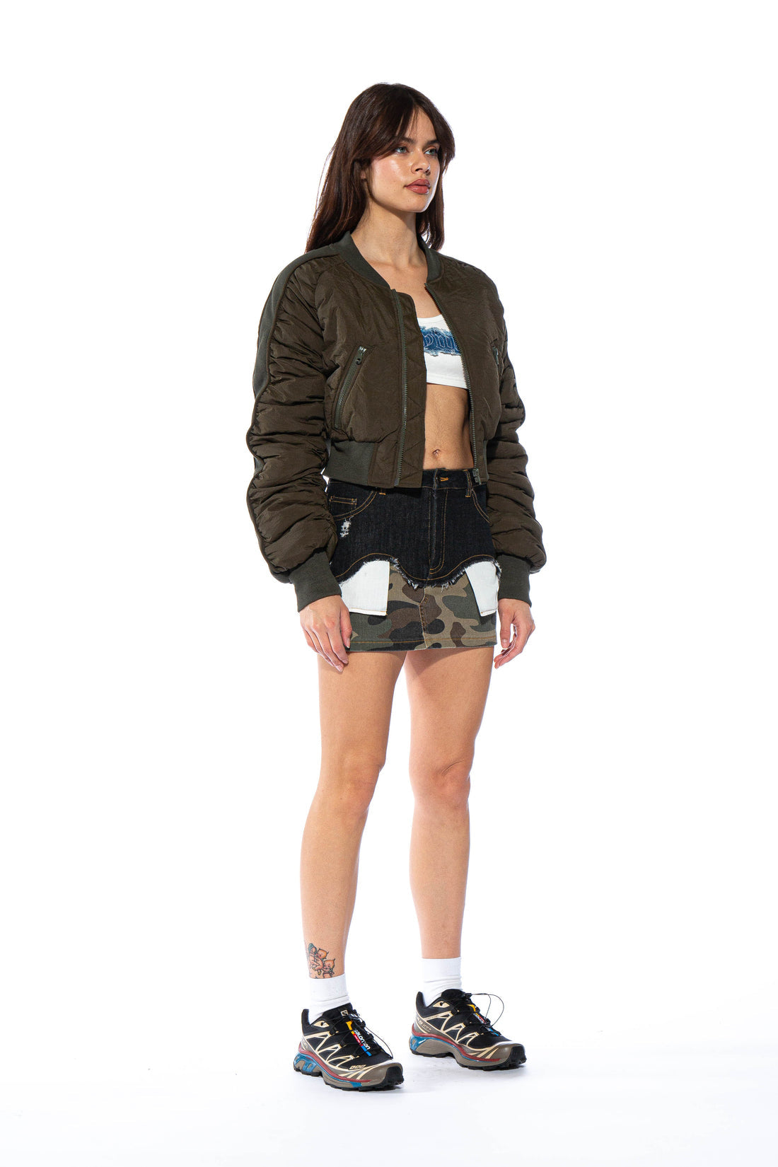 Asymmetric Hem Camo Mini Skirt