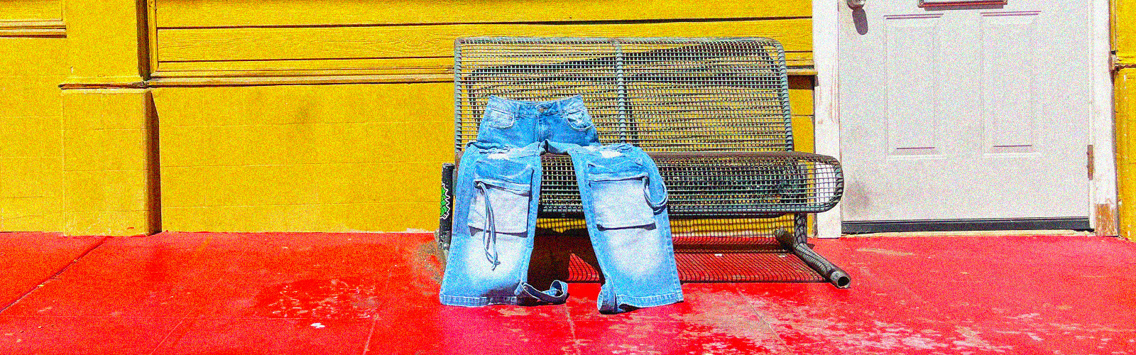 pair of jeans on a bench